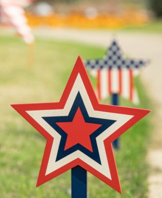 Wooden Patriotic Star Yard Stake, Set of 3