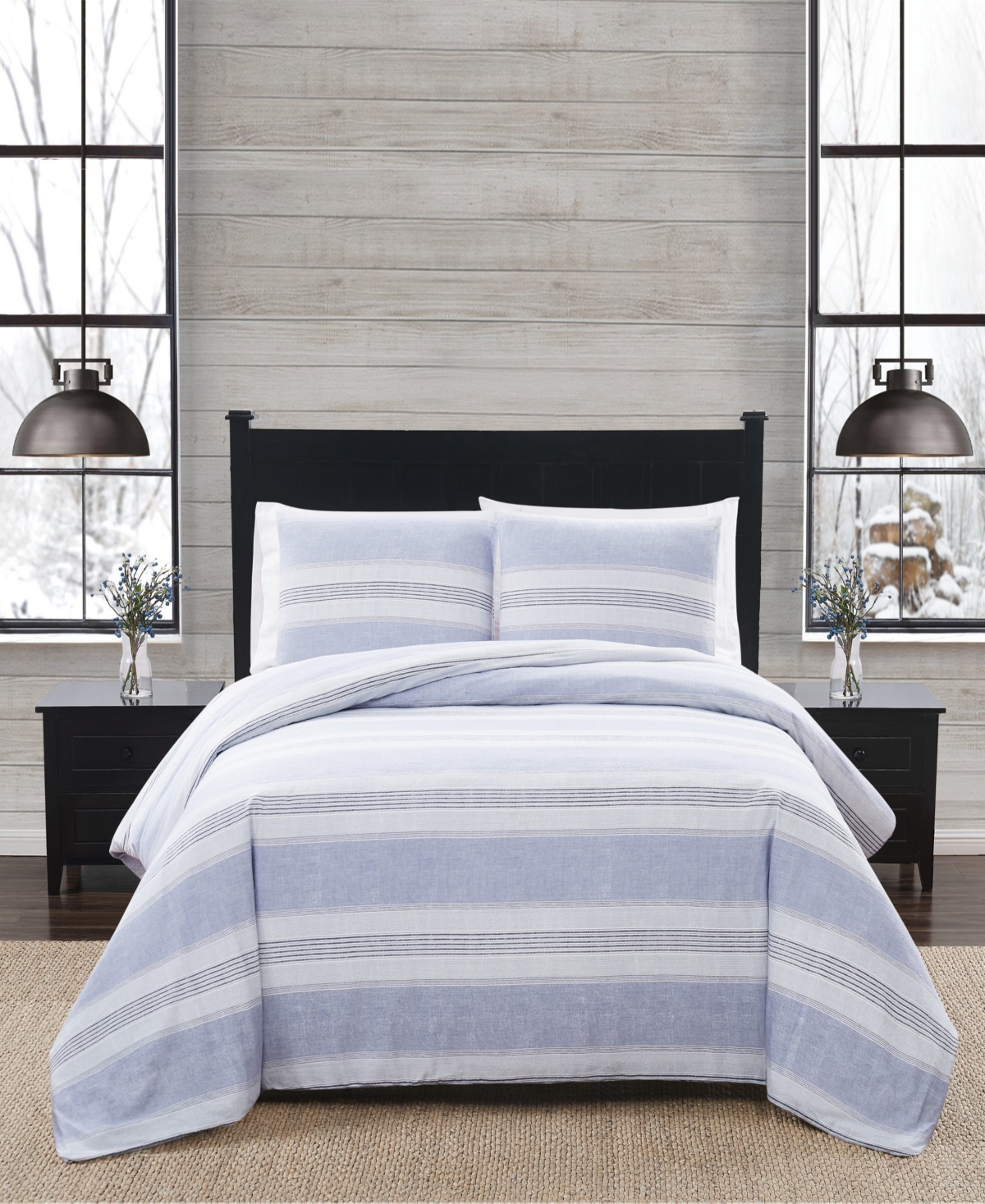 LONDON FOG STRIPE 2 PIECE FLANNEL COMFORTER SET, TWIN XL