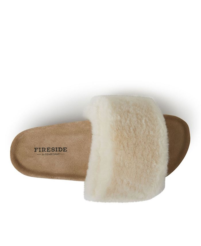 Pantofole Slide Dearfoams Fireside Caberra Donna, Vera Pelle Shearling E Sottopiede In Sughero