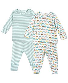 Baby Boys and Girls Sun Geo and Stripes Print Organic Pajamas and Tops, 4 Piece Set