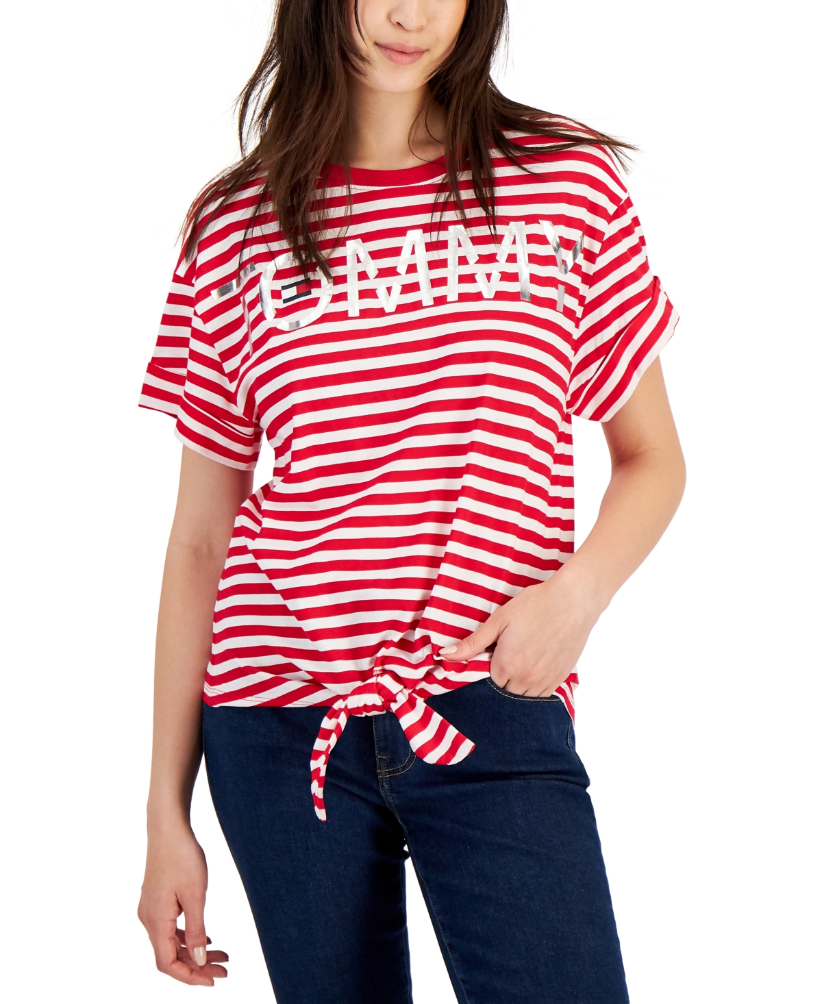 Tommy Hilfiger Women's Logo-Graphic Knot-Front T-Shirt