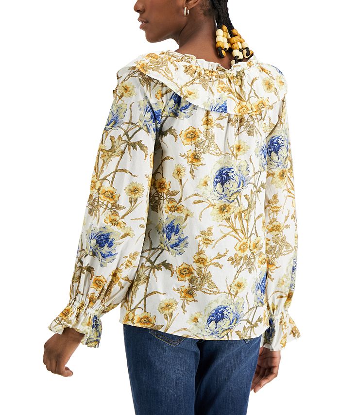 INC International Concepts Women's Printed Ruffled Blouse, Created for ...