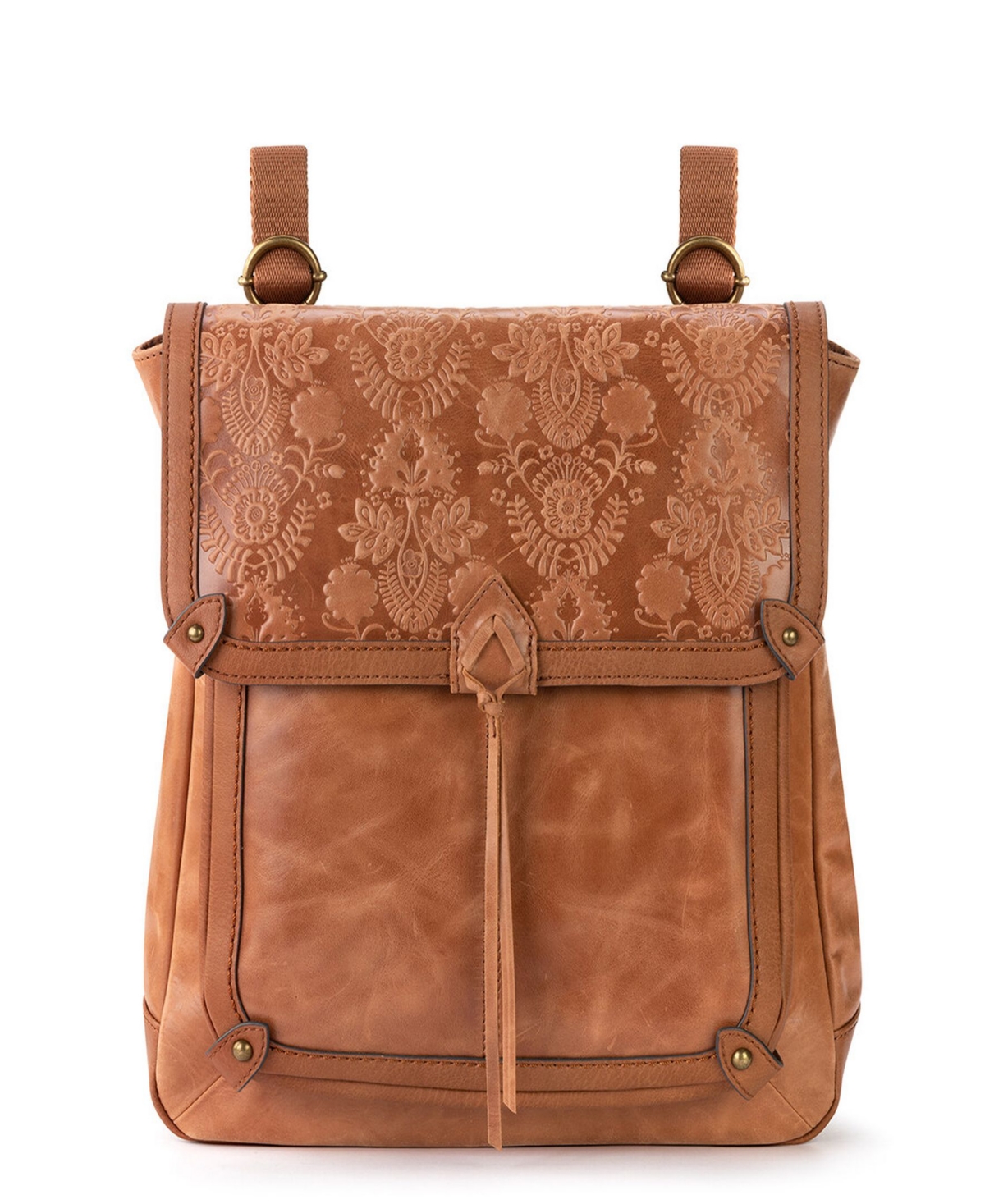 The Sak Women's Ventura Leather Convertible Backpack In Tobacco Floral Emboss