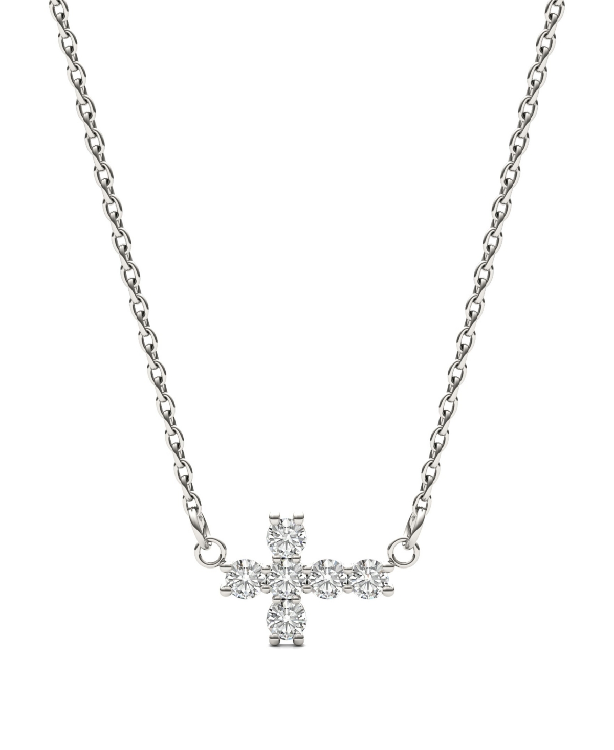 Moissanite Fixed Cross Necklace (1/5 Carat Total Weight Certified Diamond Equivalent) in 14K White Gold - White Gold