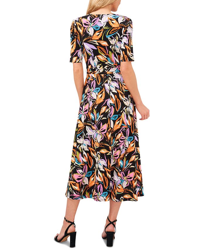 MSK Floral-Print Belted Fit & Flare Dress - Macy's