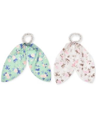 INC International Concepts - 2-Pc. Imitation Pearl & Floral-Print Ribbon Hair Scrunchie Set