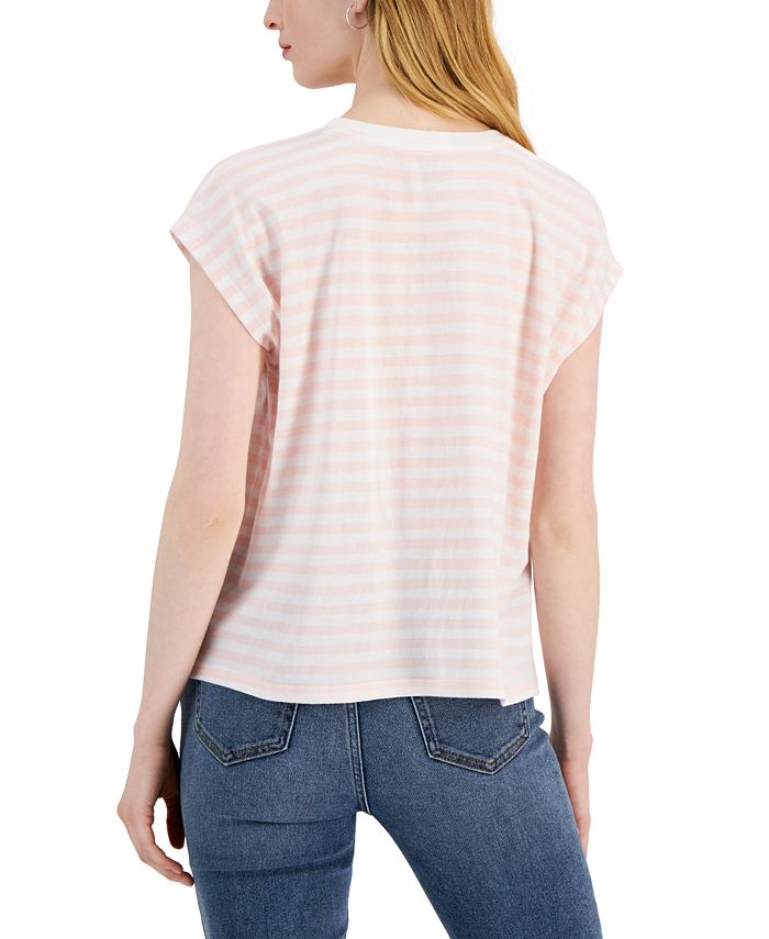 Style & Co Petite Striped CapSleeve Cotton TShirt, Created for Macy's