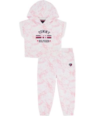 Little Girl 2 Piece French Terry Tie-Dye Short Sleeve Hoodie and Joggers Set