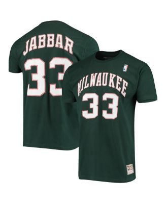 Men s Mitchell Ness Kareem Abdul Jabbar Green Milwaukee Bucks Hardwood Classics Name and Number Player T shirt Macy s