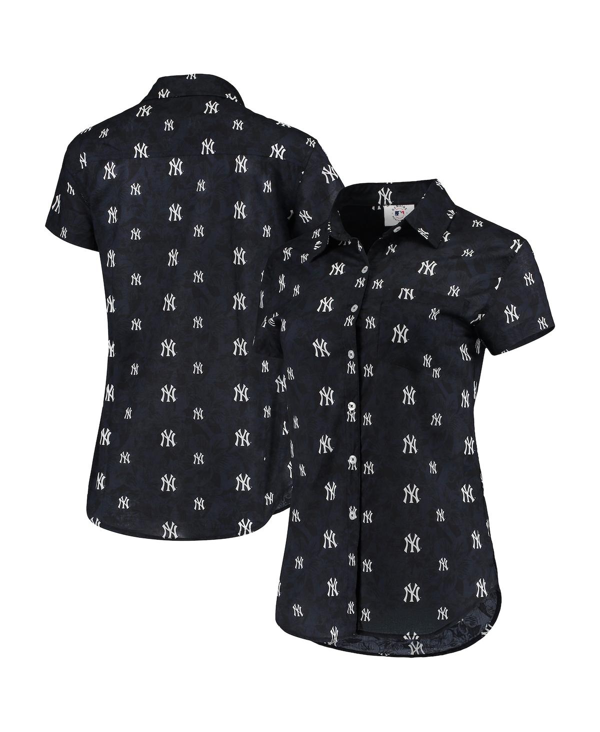 Women's Foco Navy New York Yankees Floral Button Up Shirt - Navy