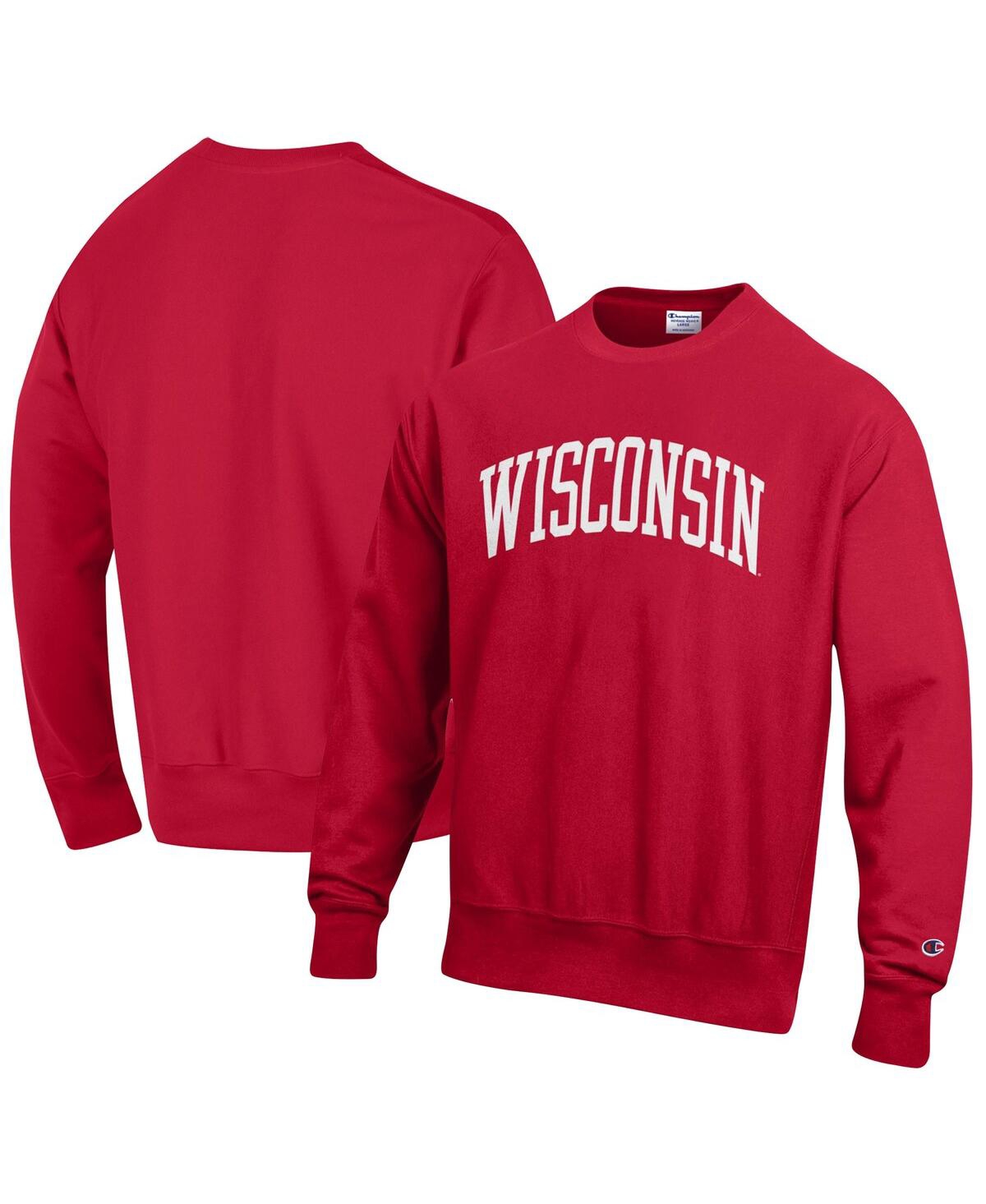 Shop Champion Men's  Red Wisconsin Badgers Arch Reverse Weave Pullover Sweatshirt