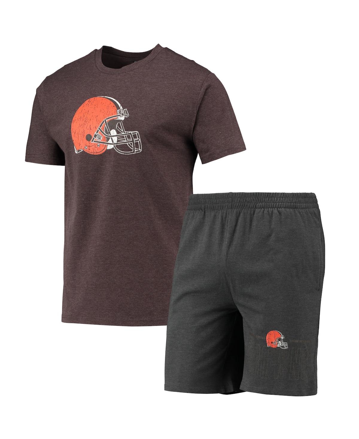 Shop Concepts Sport Men's  Charcoal, Brown Cleveland Browns Meter T-shirt And Shorts Sleep Set In Charcoal,brown