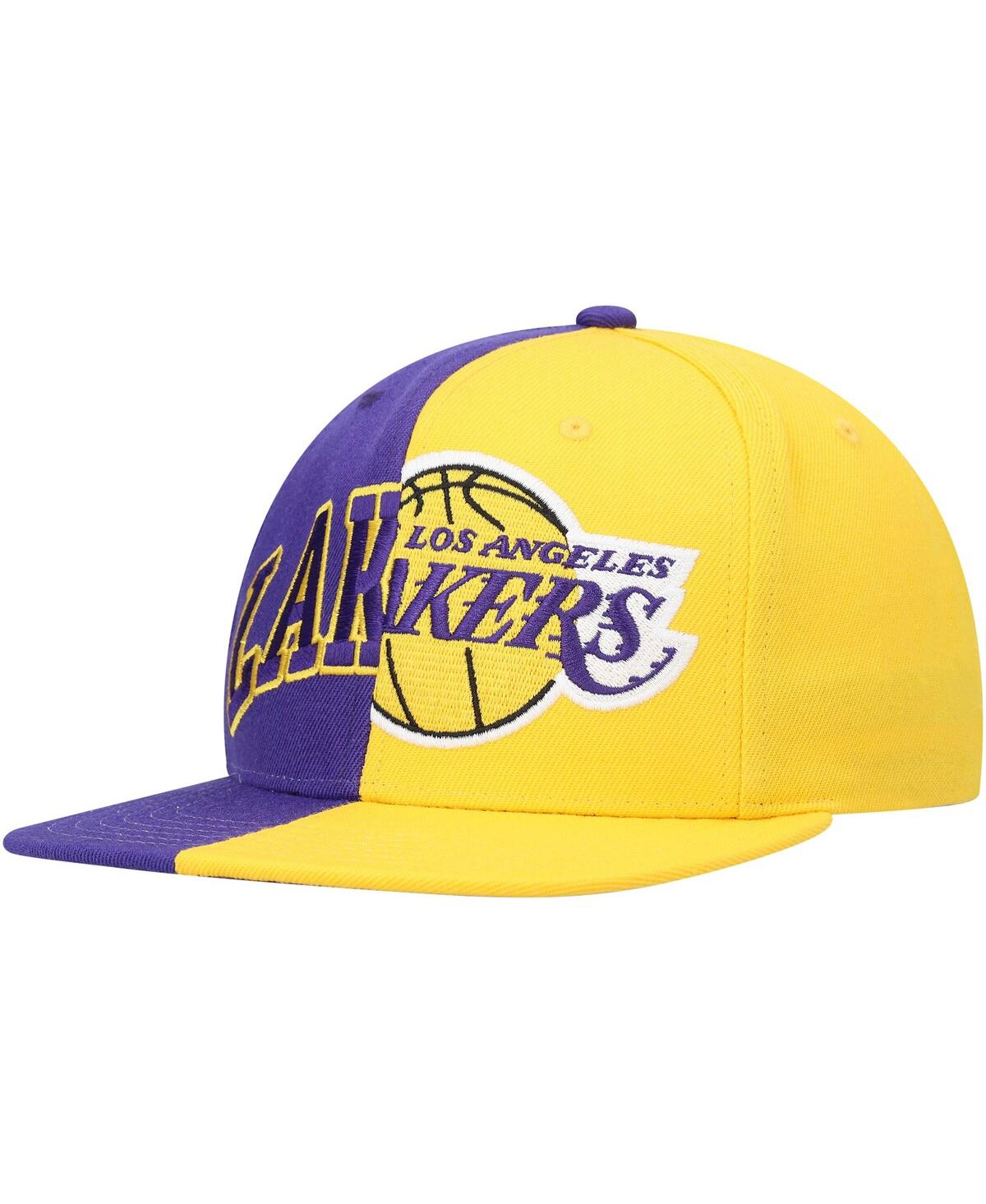 Men's Mitchell & Ness Gold Los Angeles Lakers Half and Half Snapback Hat - Gold
