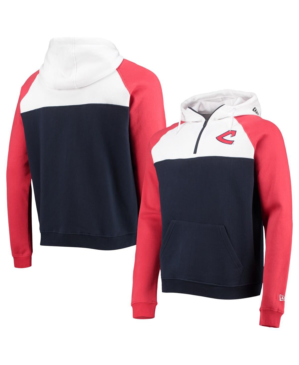 Shop New Era Men's  Navy And White Cleveland Indians Cooperstown Collection Quarter-zip Hoodie Jacket In Navy,white