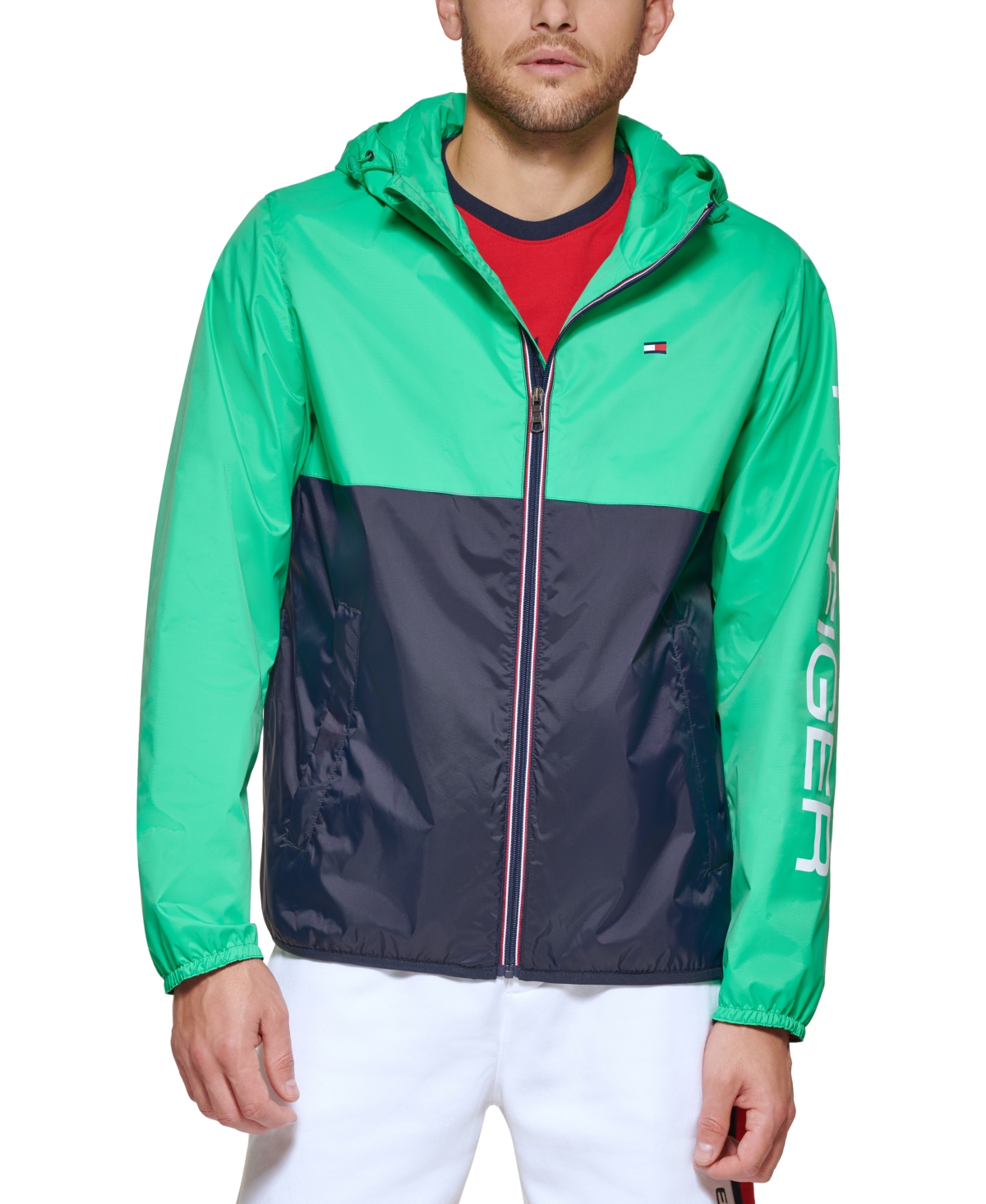 Tommy hilfiger men's colorblocked logo rain slicker online