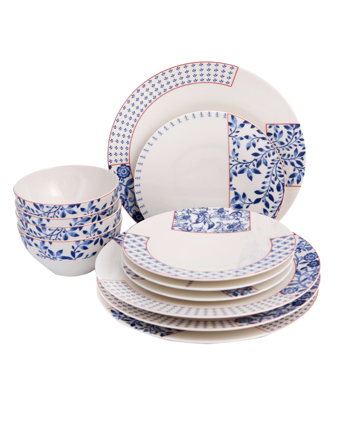 Folksy 12-Piece Dinner Set - Blue and White