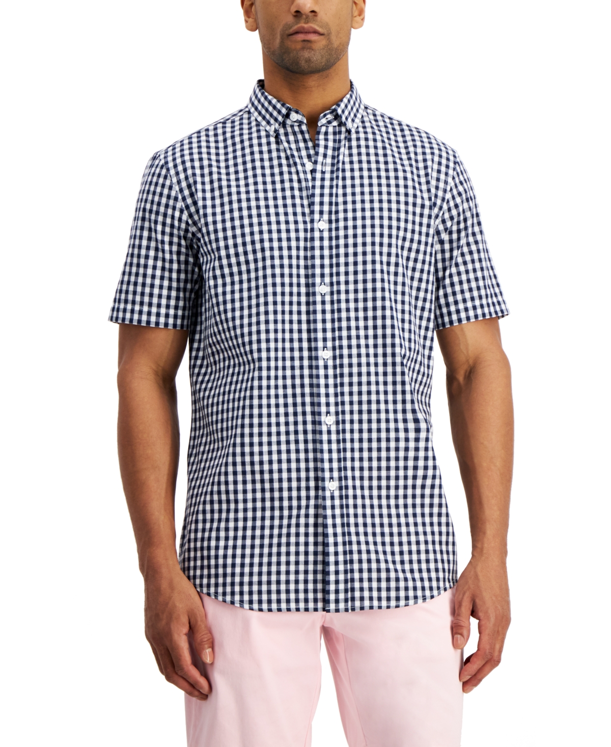 Club Room Men's Short Sleeve Printed Shirt, Created For Macy's In Navy Blue