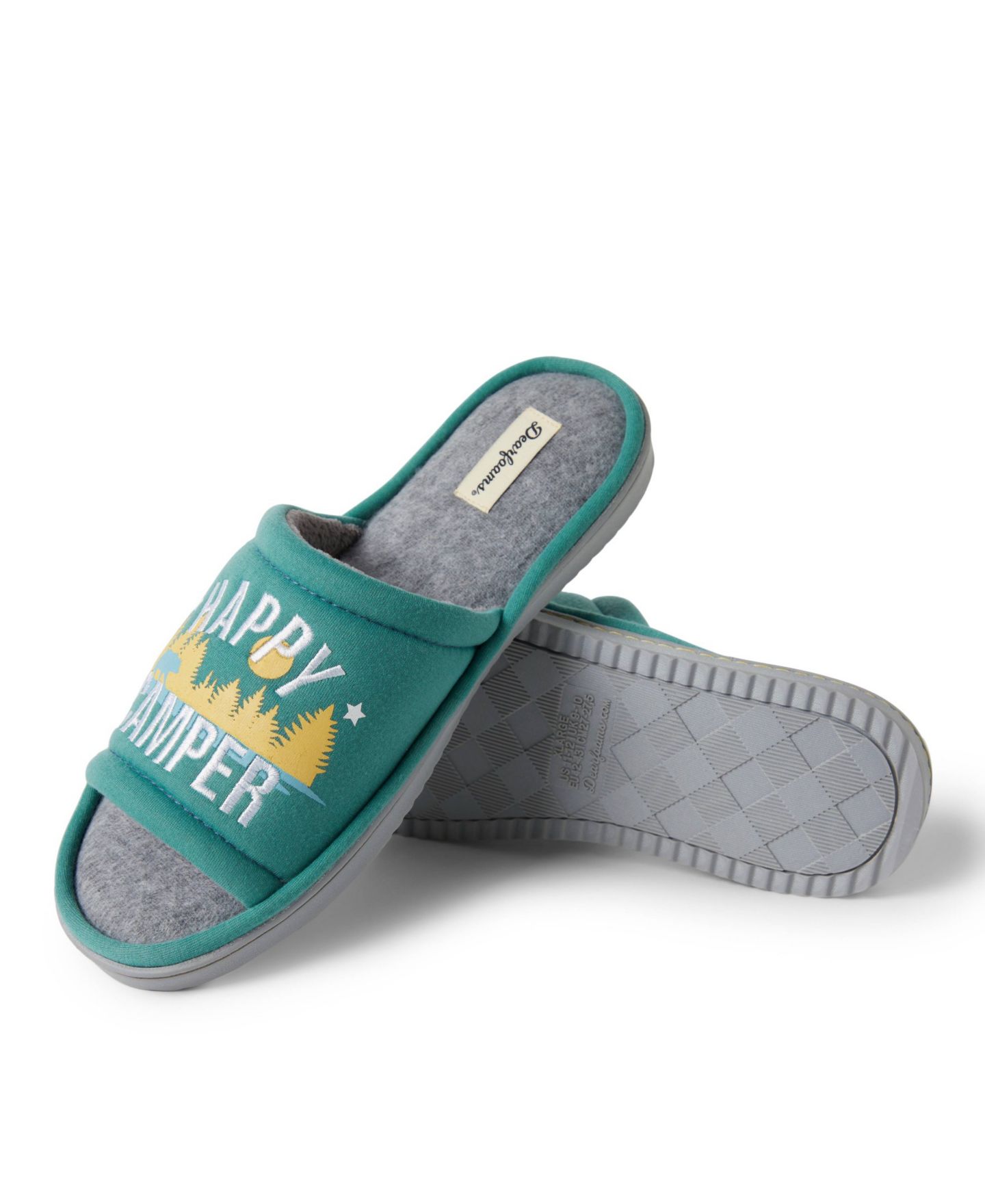 Мужские тапочки Dearfoams Lennox Happy Camper Knit Shower Slide House Slipper, цвет: Зелёный — фото 9