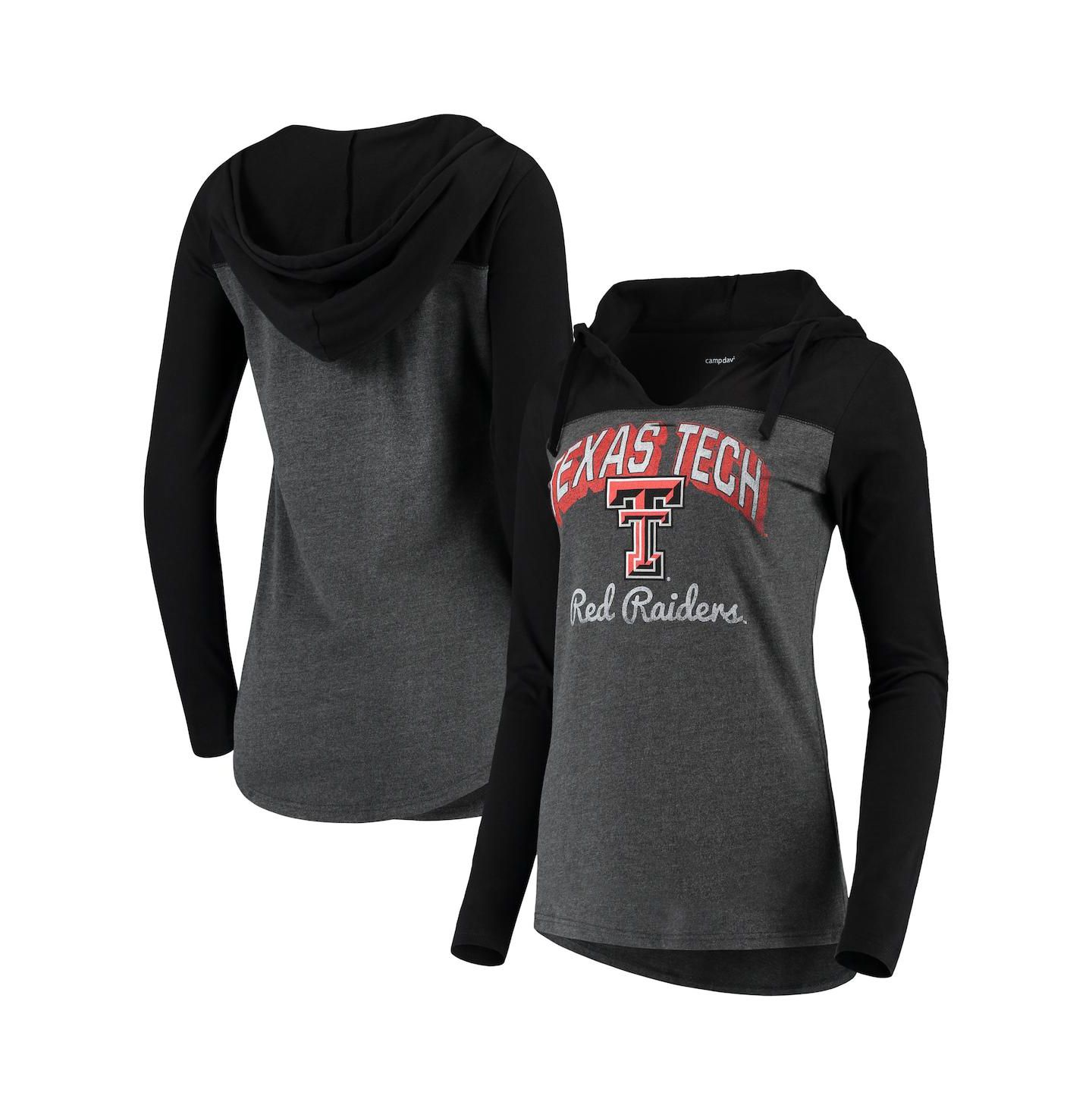 Женское худи Camp David Charcoal Texas Tech Red Raiders Knockout Color Block Long Sleeve V-Neck T-shirt — фото 1