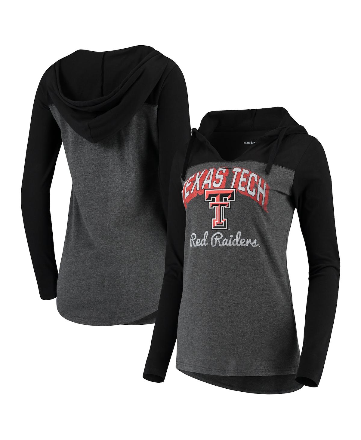 Women's Charcoal Texas Tech Red Raiders Knockout Color Block Long Sleeve V-Neck Hoodie T-shirt - Charcoal