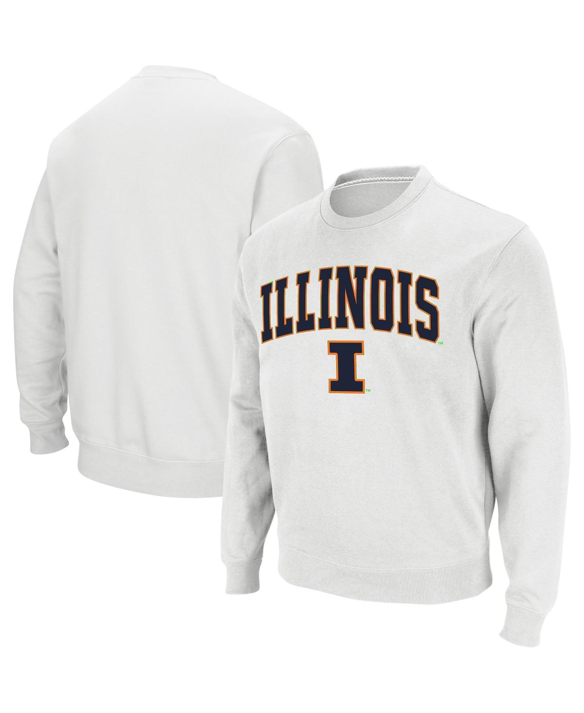 Colosseum Men's  White Illinois Fighting Illini Arch & Logo Crew Neck Sweatshirt