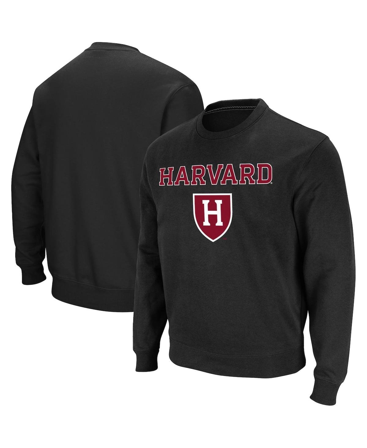 Colosseum Men's  Black Harvard Crimson Team Arch & Logo Tackle Twill Pullover Sweatshirt
