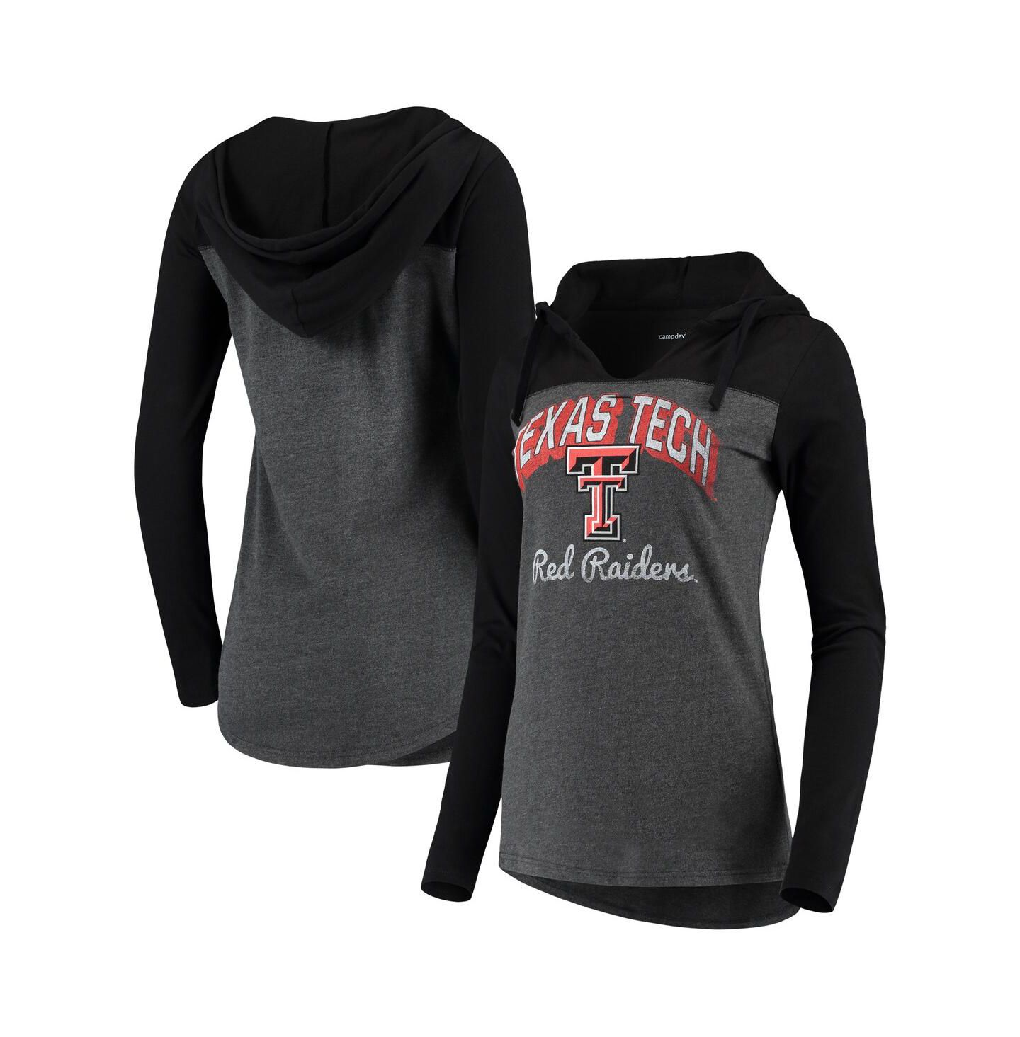 Женское худи Camp David Charcoal Texas Tech Red Raiders Knockout Color Block Long Sleeve V-Neck T-shirt — фото 2