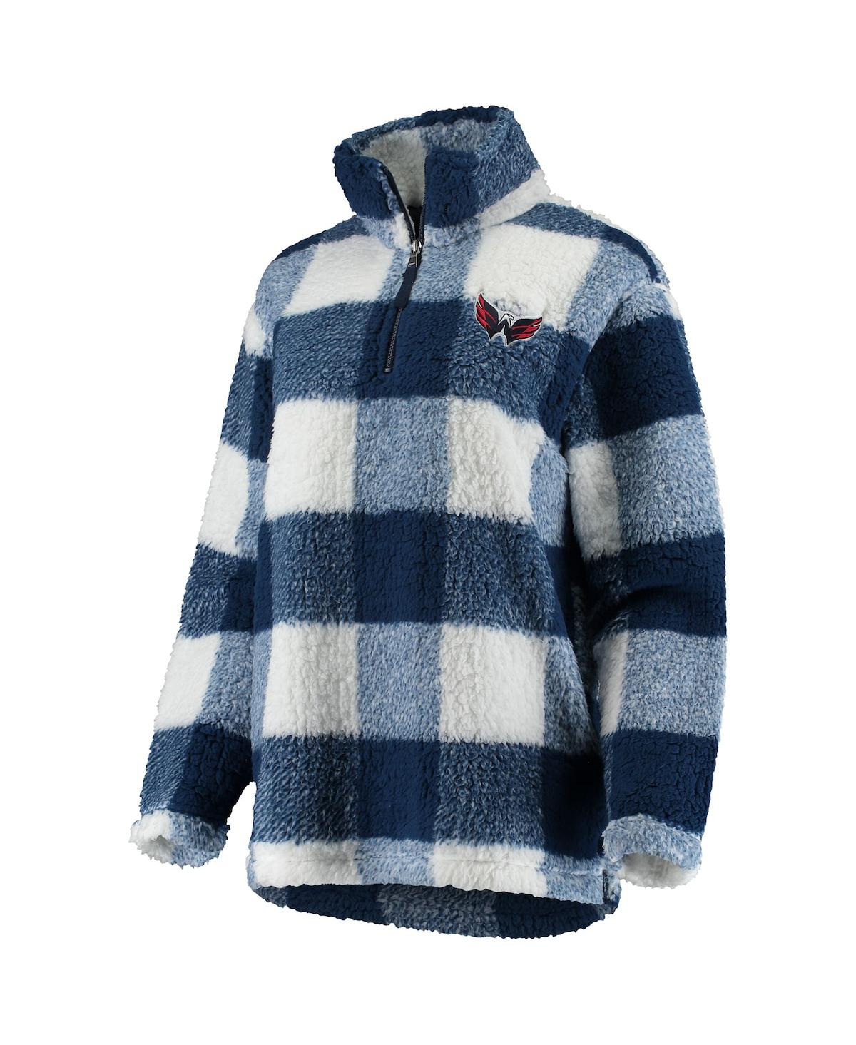 G-iii 4her By Carl Banks Women's  Navy, White Washington Capitals Plaid Sherpa Quarter-zip Jacket In Navy,white