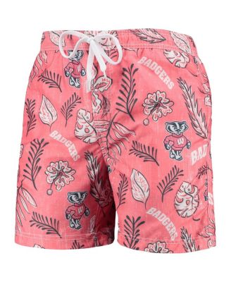 Men's Red Wisconsin Badgers Vintage-Like Floral Swim Trunks
