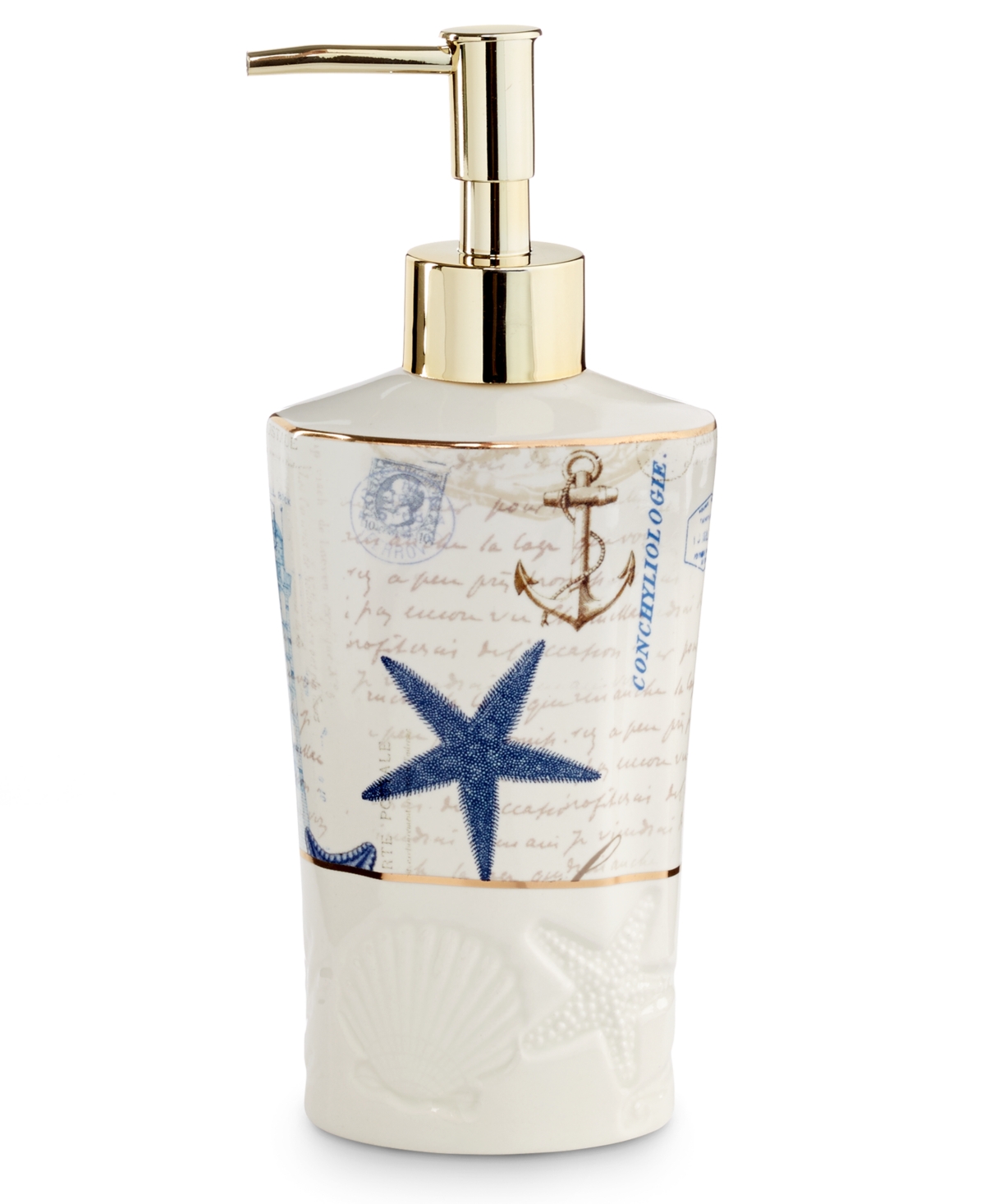 Antigua Starfish & Seashells Ceramic Soap/Lotion Pump - Ivory