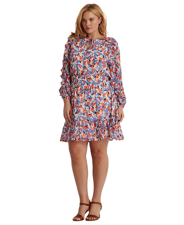 Lauren Ralph Lauren Plus-Size Floral Crinkled Georgette Dress & Reviews -  Dresses - Plus Sizes - Macy's
