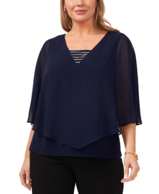 MSK - Plus Size Chiffon-Overlay Rhinestone-Embellished Top