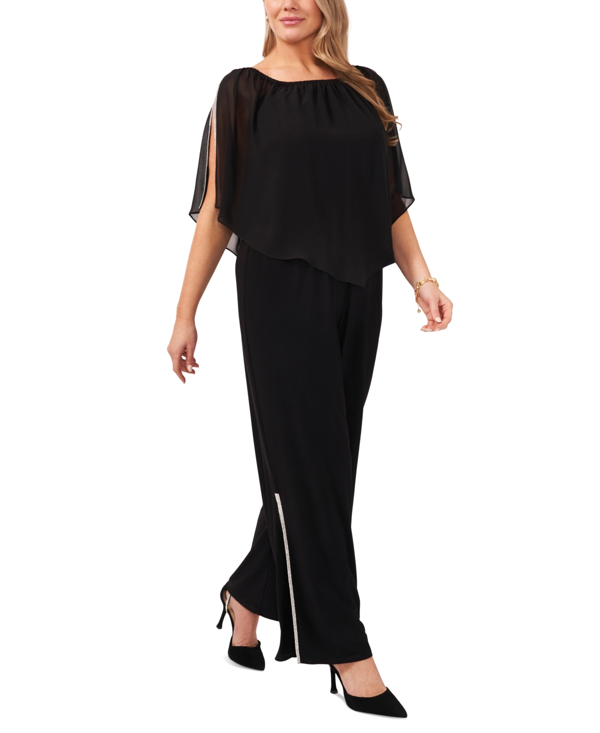 Msk Plus Size Rhinestone-embellished Slit-hem Jumpsuit In Black | ModeSens