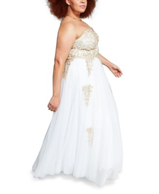 Say Yes Trendy Plus Size Strapless Embellished Gown, Created for Macy's