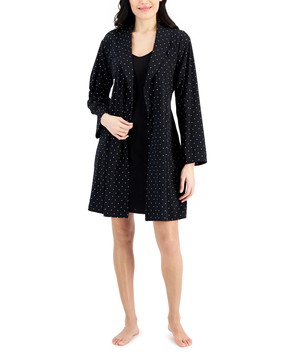 Charter Club Women's Cotton Printed Short Wrap Robe, Created for Macy's