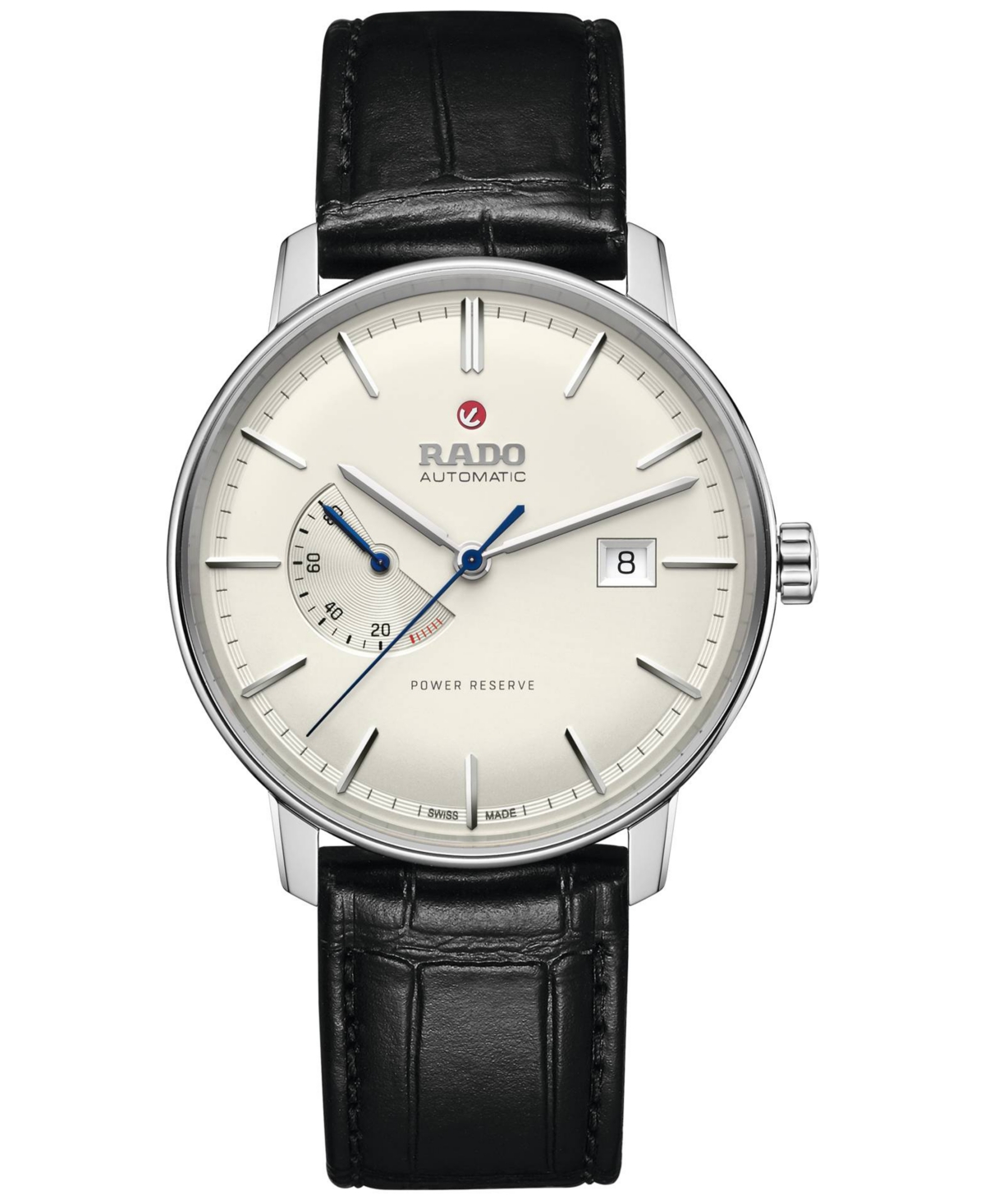 Rado Men's Coupole Classic Automatic Black Leather Strap Watch 41mm In White