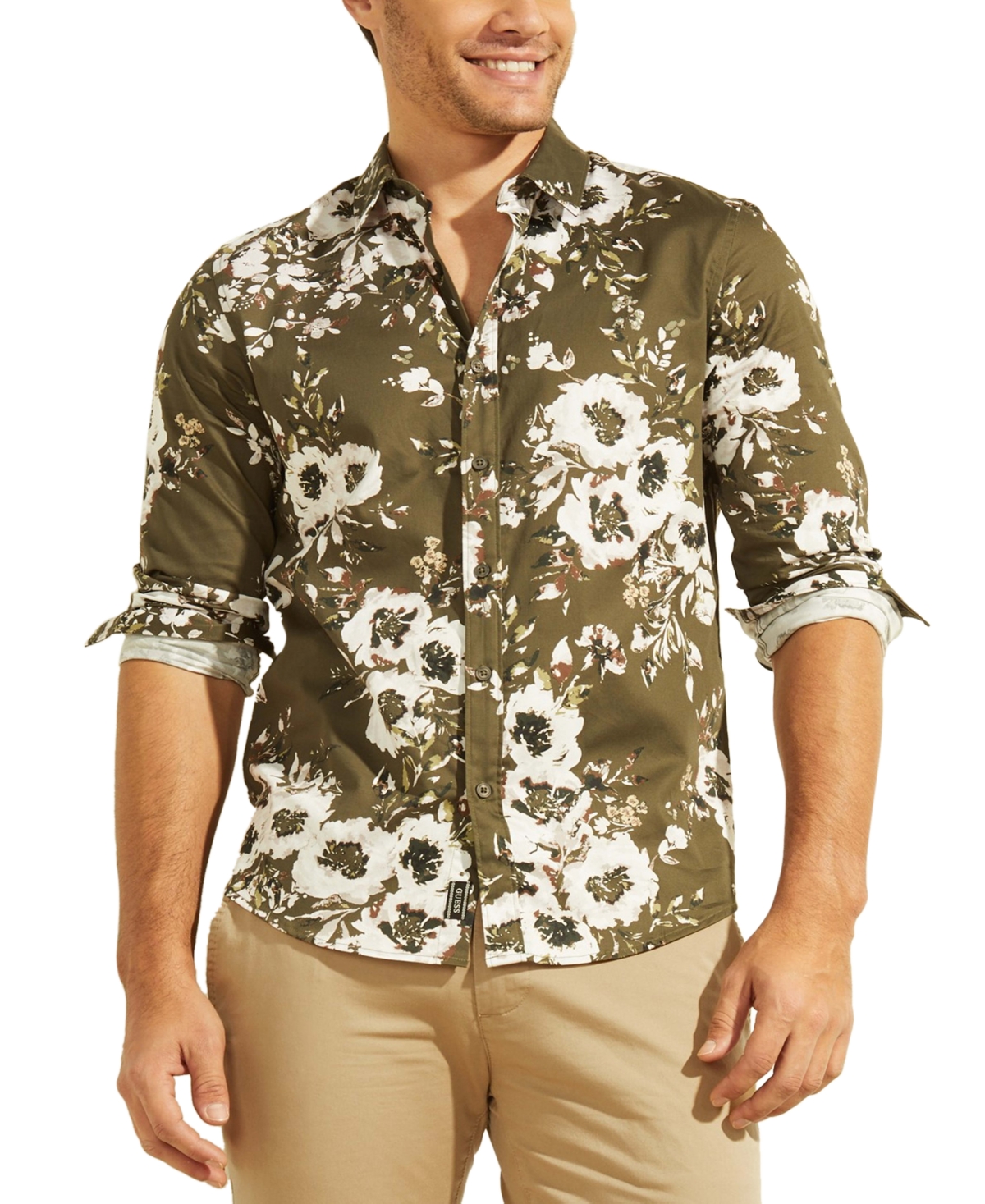 Guess Men's Luxe Botanical Floral Print Longsleeve Buttonup Shirt In