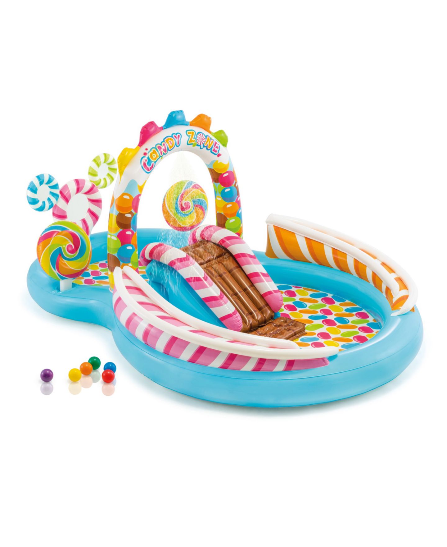 Детская игрушка Intex 9ft x 6ft x 51in Kids Inflatable Candy Zone Play Center Pool w/ Waterslide, цвет: Разноцветный — фото 1