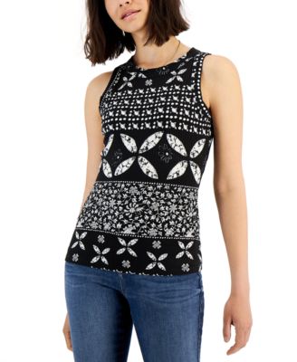 INC International Concepts - Women's Printed Ribbed Sleeveless Top