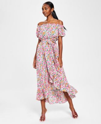 Bar III Women's Floral-Print Off-The-Shoulder Dress, Created for Macy's ...