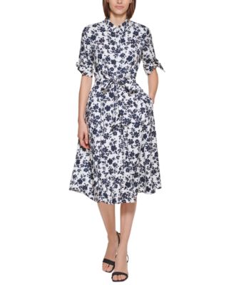 calvin klein floral midi shirtdress