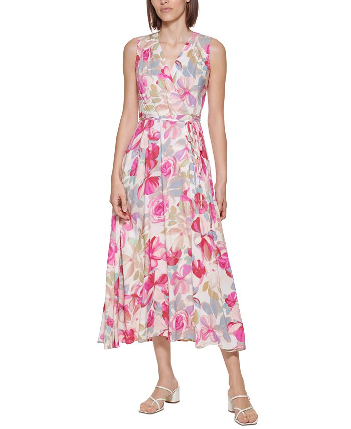 Calvin Klein Printed Sleeveless Midi Dress & Reviews - Dresses - Women -  Macy's