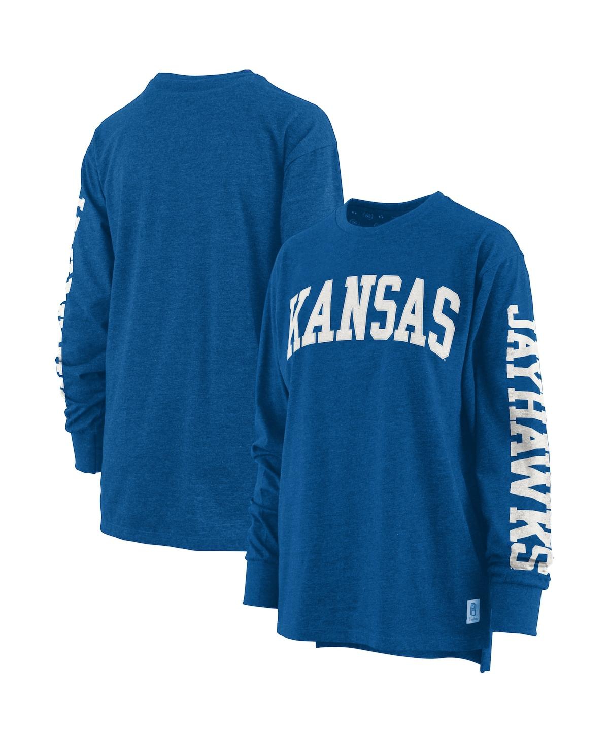 Women's Pressbox Heathered Royal Kansas Jayhawks Two-Hit Canyon Long Sleeve T-shirt - Royal
