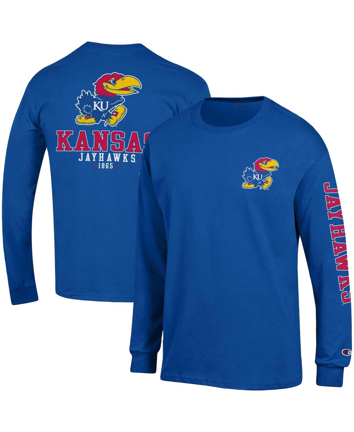 Shop Champion Men's  Royal Kansas Jayhawks Team Stack Long Sleeve T-shirt