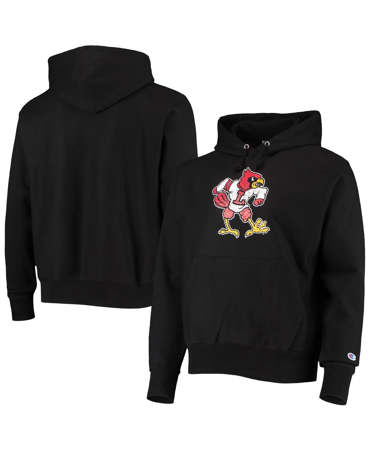 Men's Champion Black Louisville Cardinals Vault Logo Reverse Weave Pullover Hoodie