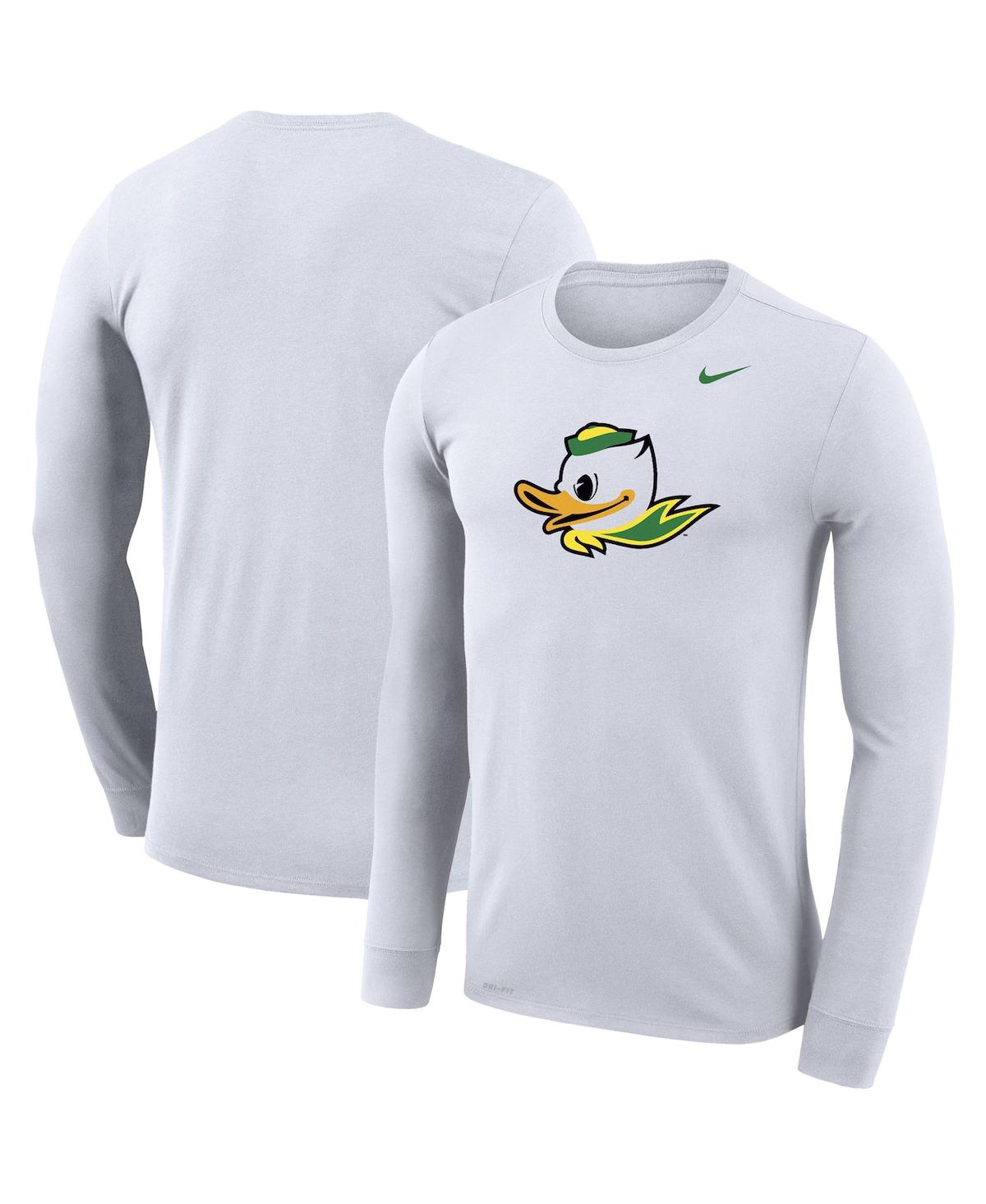 Men's Nike White Oregon Ducks Puddles School Logo Legend Performance Long Sleeve T-shirt