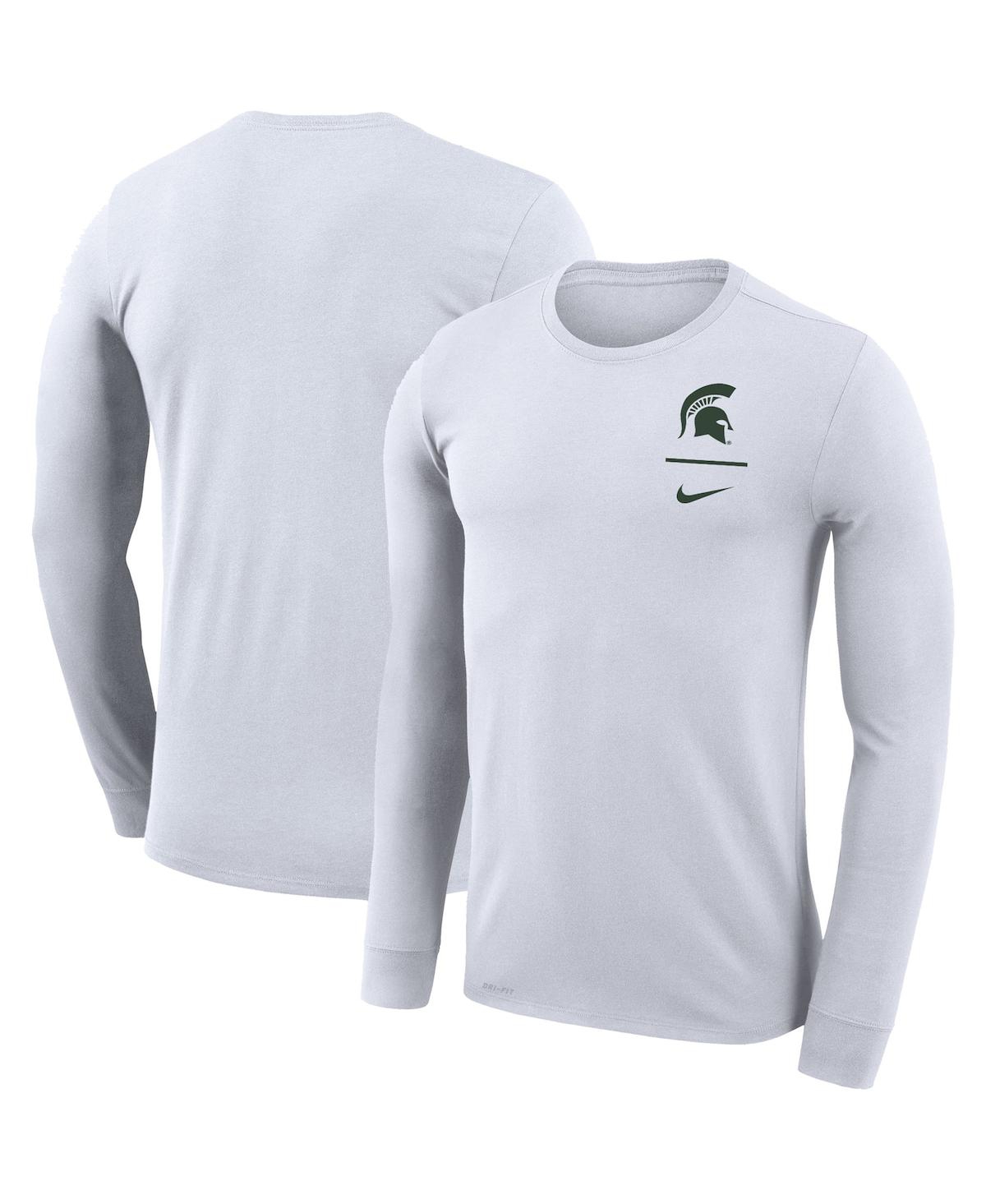 Men's Nike White Michigan State Spartans Logo Stack Legend Performance Long Sleeve T-shirt