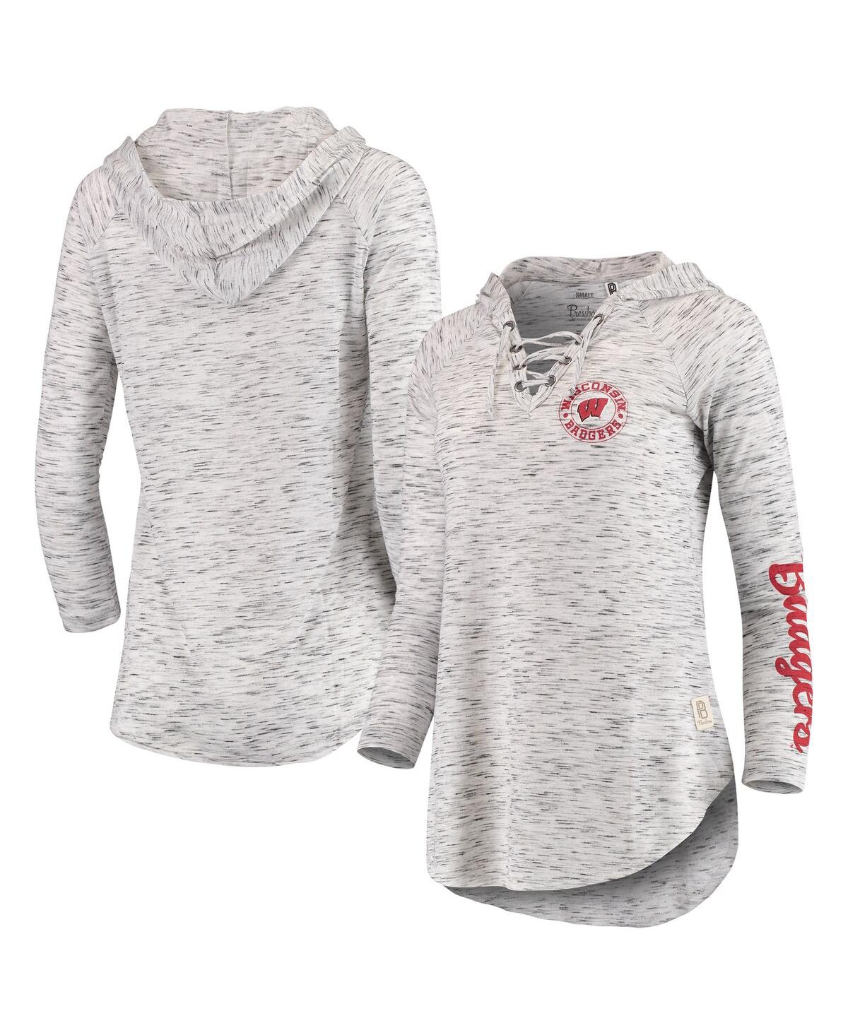 Women's PressboxWisconsin Badgers Space Dye Lace-Up V-Neck Long Sleeve T-shirt - Gray