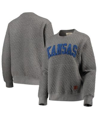 Women's Heathered Gray Kansas Jayhawks Moose Applique Quilted Crewneck Sweatshirt