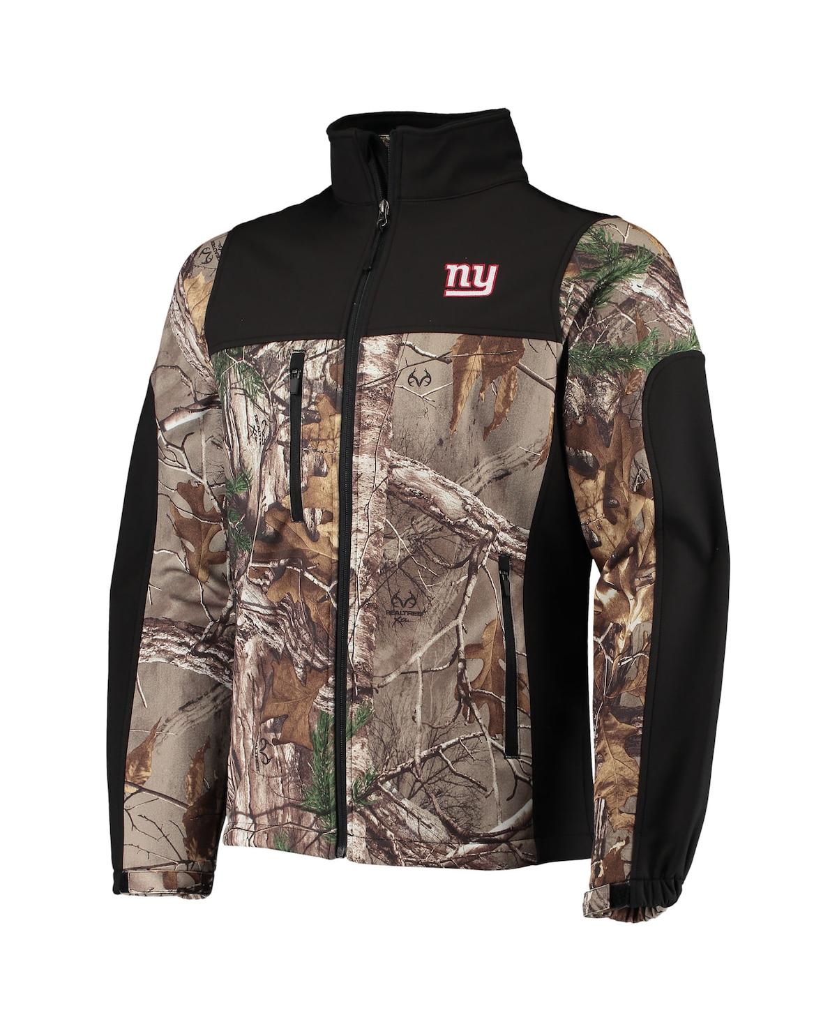 DUNBROOKE MEN'S DUNBROOKE REALTREE CAMO AND BLACK NEW YORK GIANTS CIRCLE HUNTER SOFTSHELL FULL-ZIP JACKET 